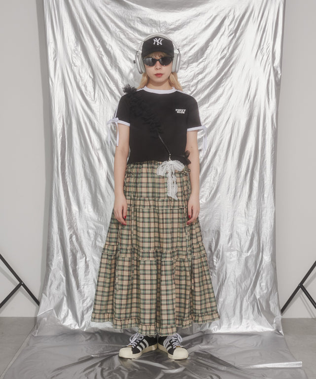 リボンポイント2ラインワッフルTシャツ