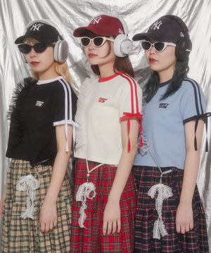 リボンポイント2ラインワッフルTシャツ