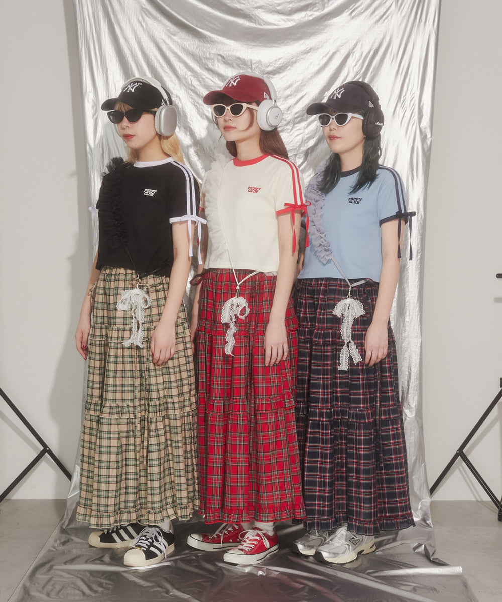 リボンポイント2ラインワッフルTシャツ