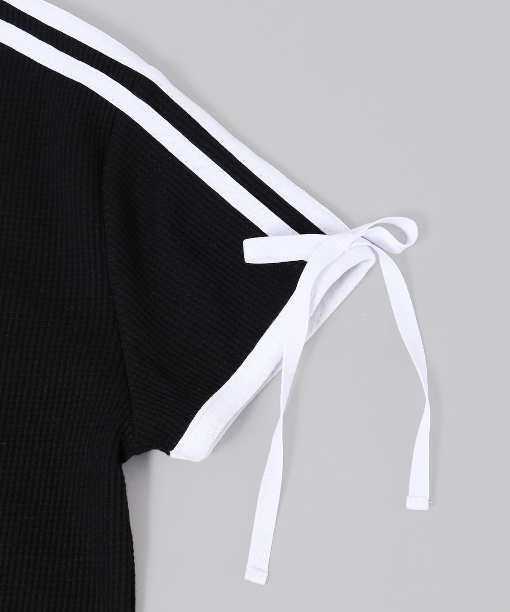 リボンポイント2ラインワッフルTシャツ