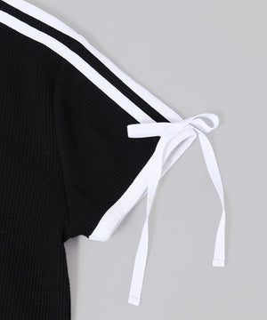 リボンポイント2ラインワッフルTシャツ