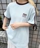 2ラインリボンビッグワッフルTシャツ/サックス モデル：160 ㎝ F着用