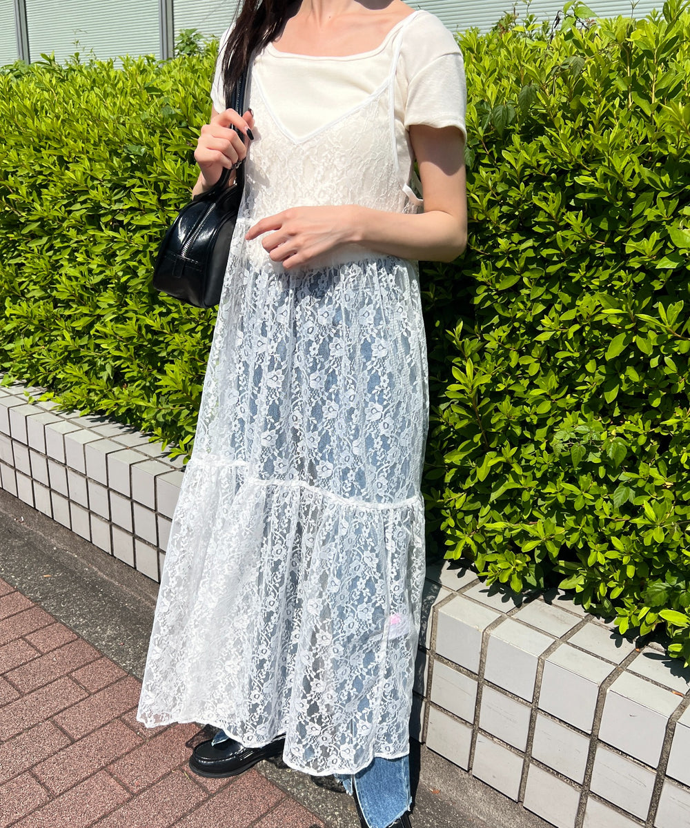 レースロングキャミワンピース