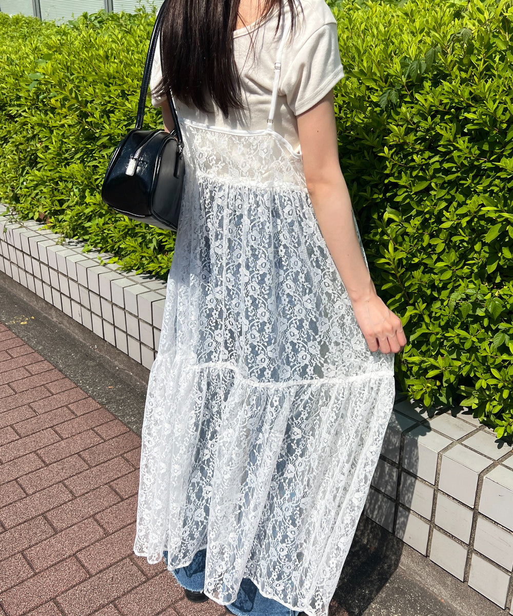 レースロングキャミワンピース