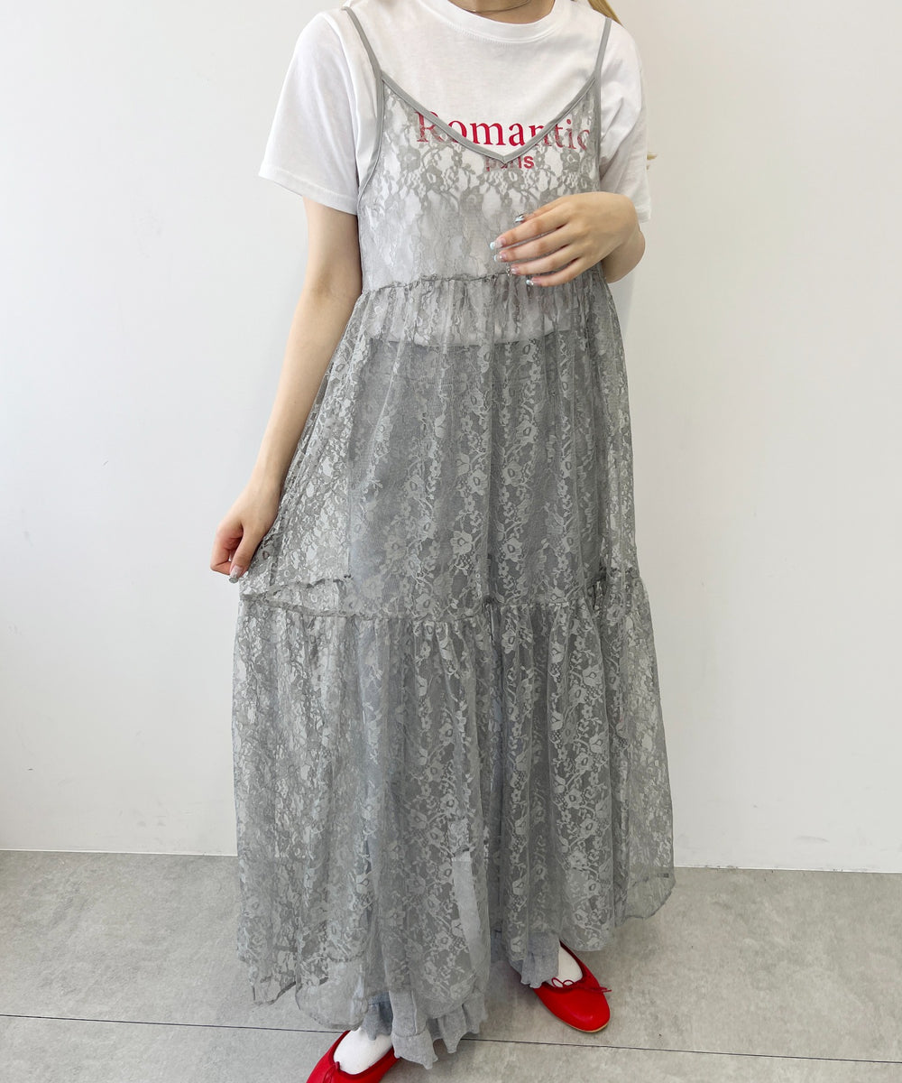 レースロングキャミワンピース