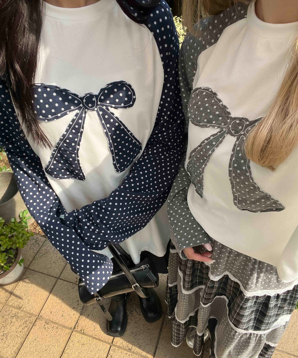 ドットラグランパッチワークロンT