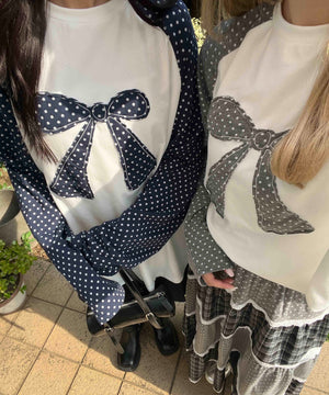 ドットラグランパッチワークロンT