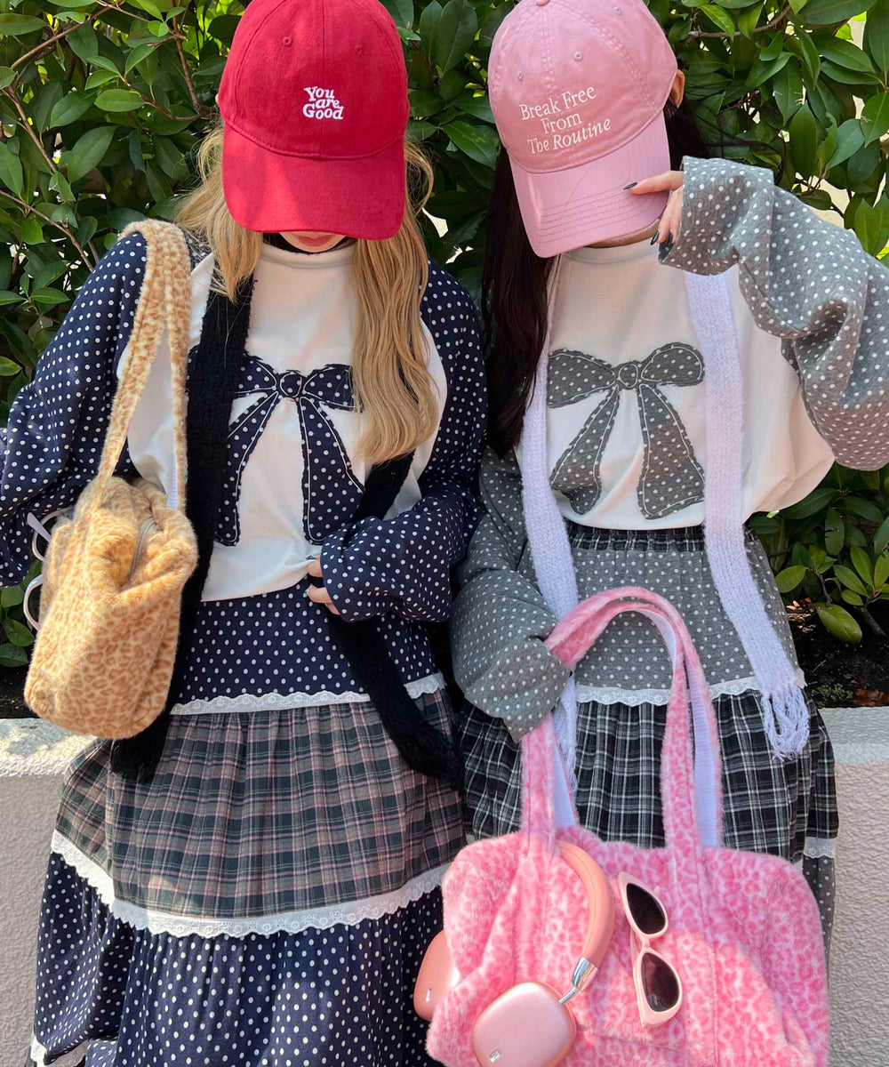 ドットラグランパッチワークロンT