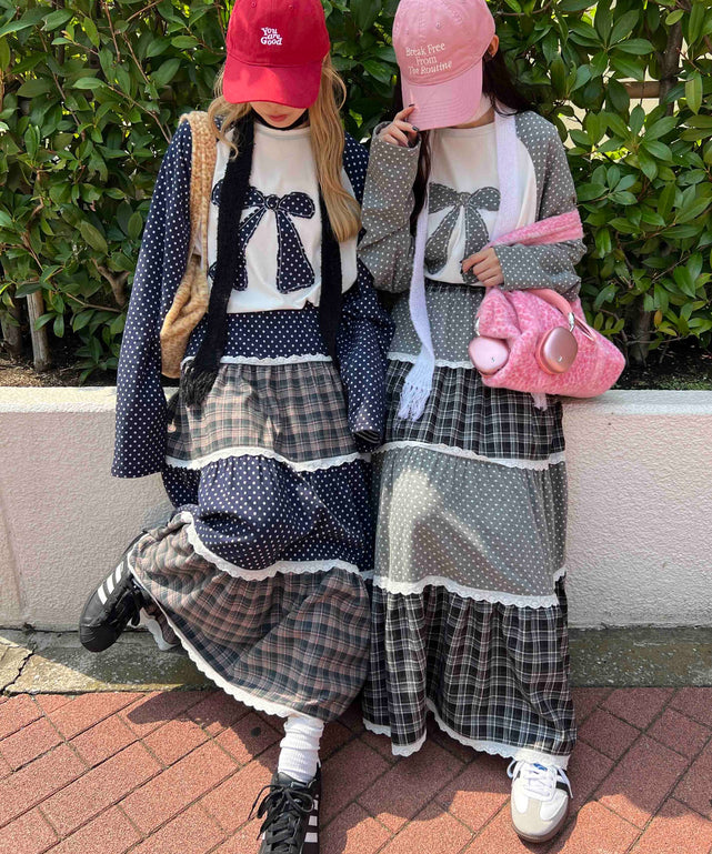 ドットラグランパッチワークロンT