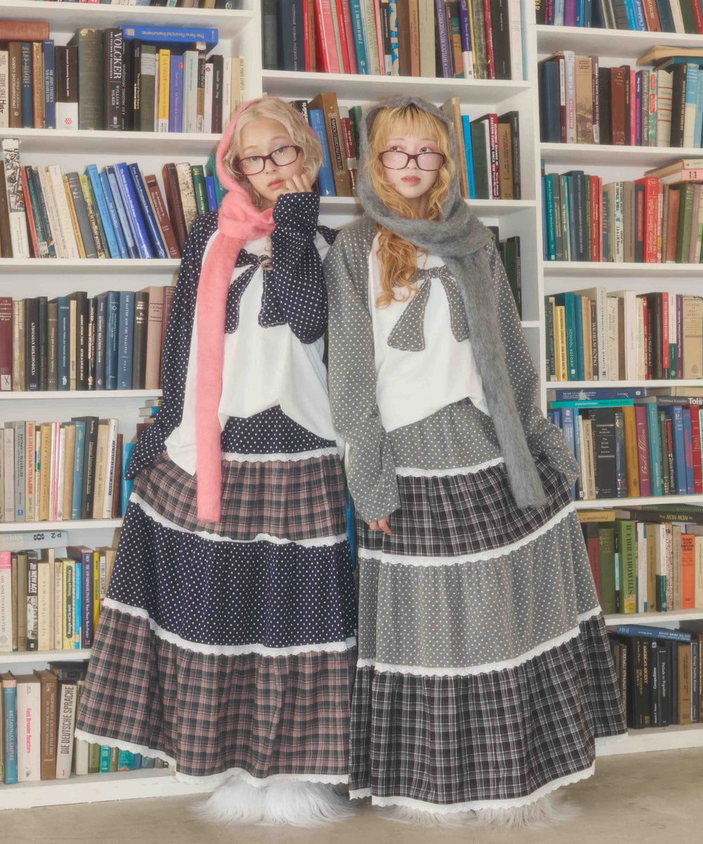 ドットラグランパッチワークロンT