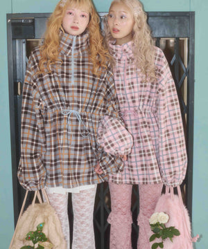 ハーフジップチェックフリースプルオーバー