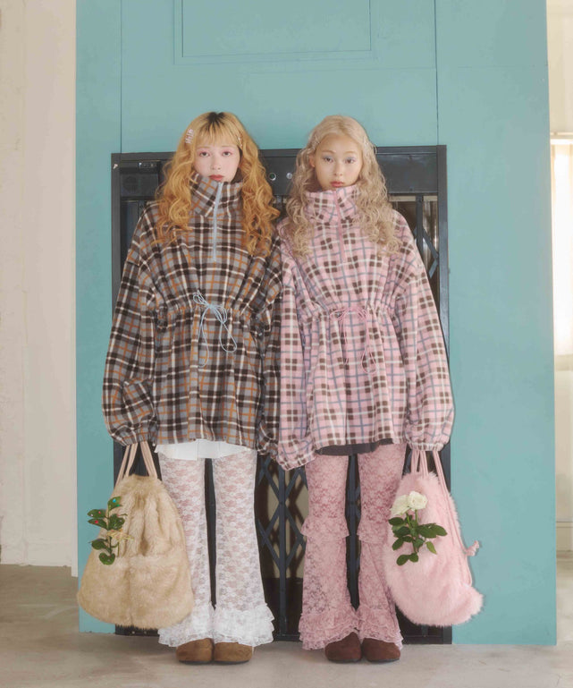 ハーフジップチェックフリースプルオーバー