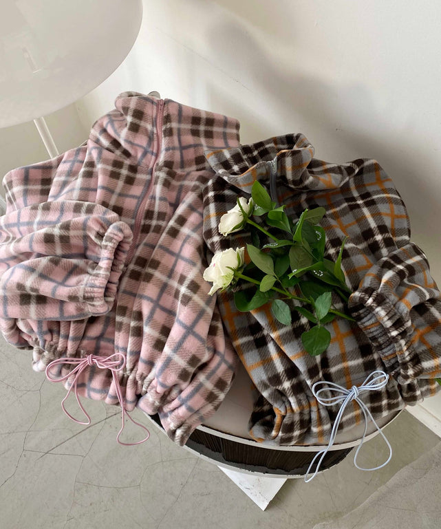 ハーフジップチェックフリースプルオーバー