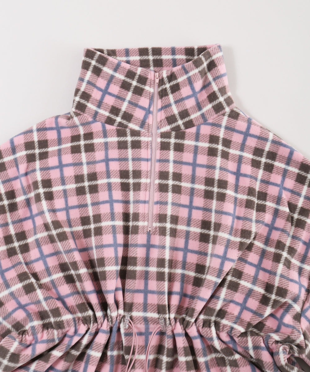 ハーフジップチェックフリースプルオーバー