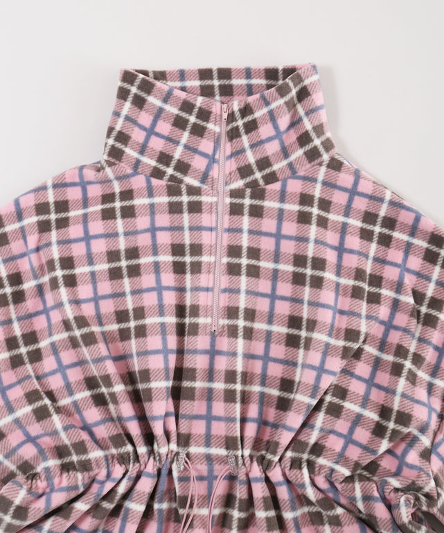 ハーフジップチェックフリースプルオーバー