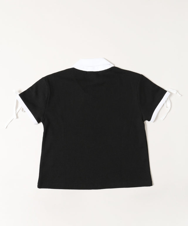 襟付きリボンワッフルTシャツ