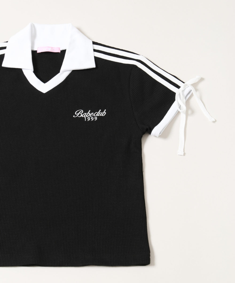 襟付きリボンワッフルTシャツ