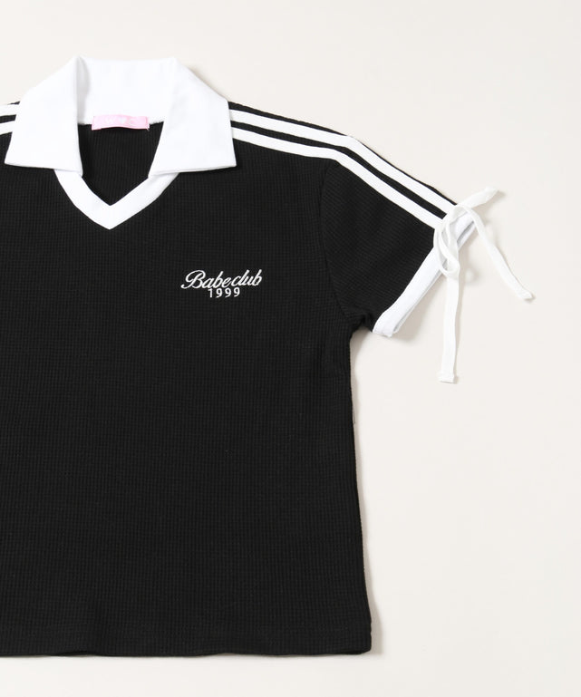 襟付きリボンワッフルTシャツ