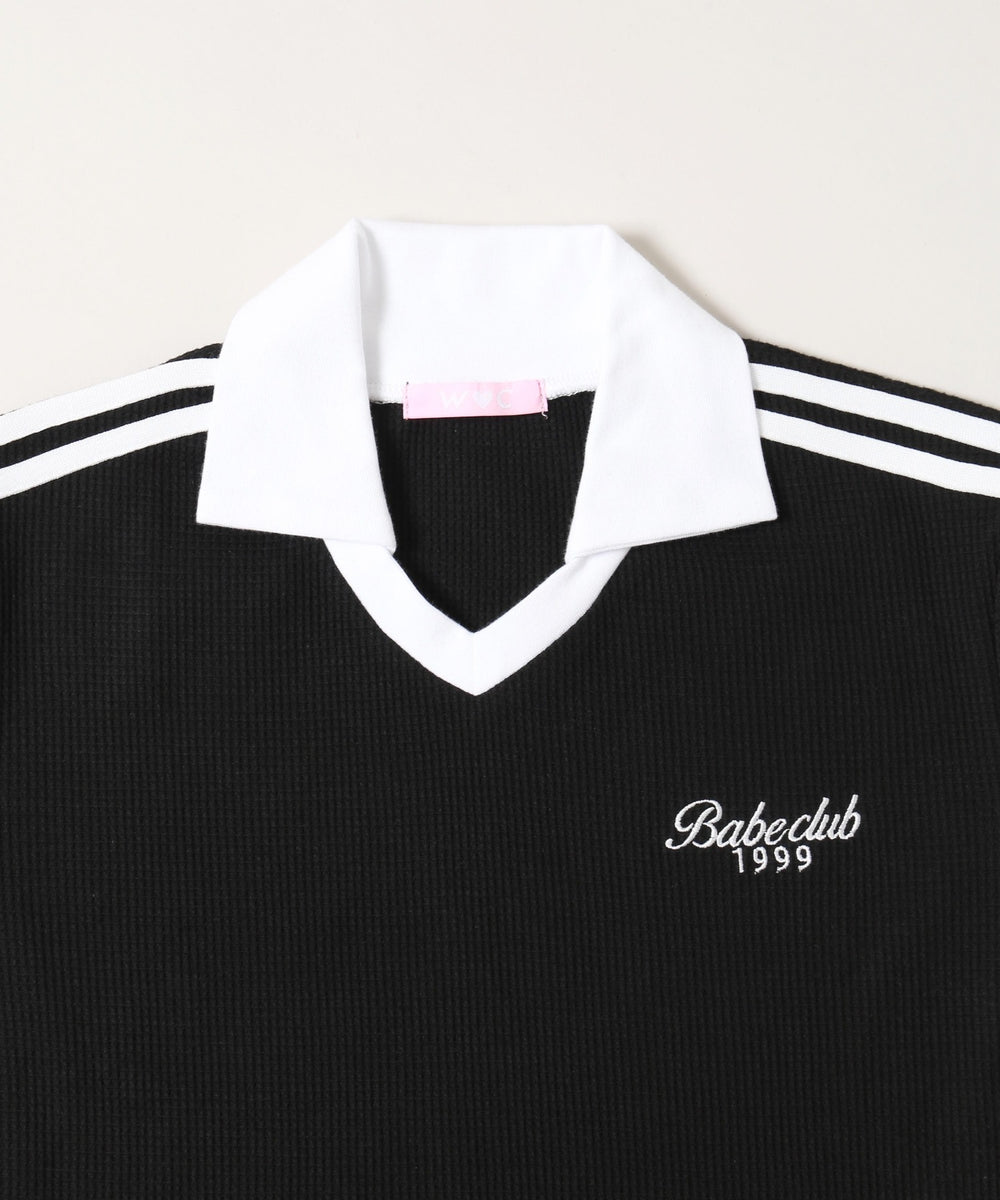 襟付きリボンワッフルTシャツ