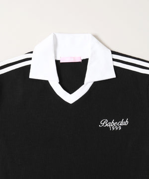 襟付きリボンワッフルTシャツ