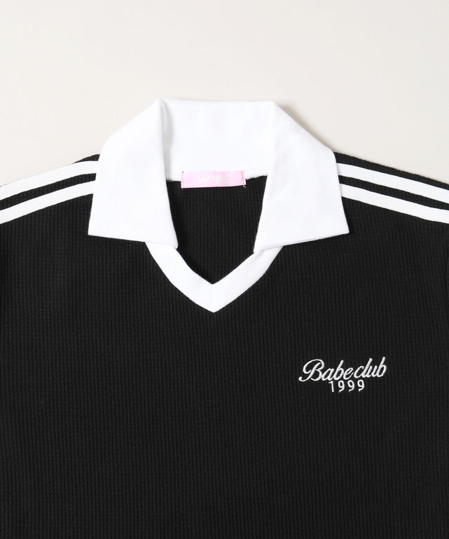 襟付きリボンワッフルTシャツ