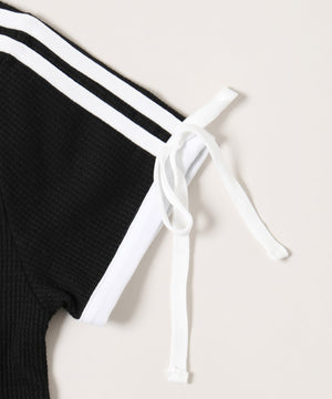 襟付きリボンワッフルTシャツ