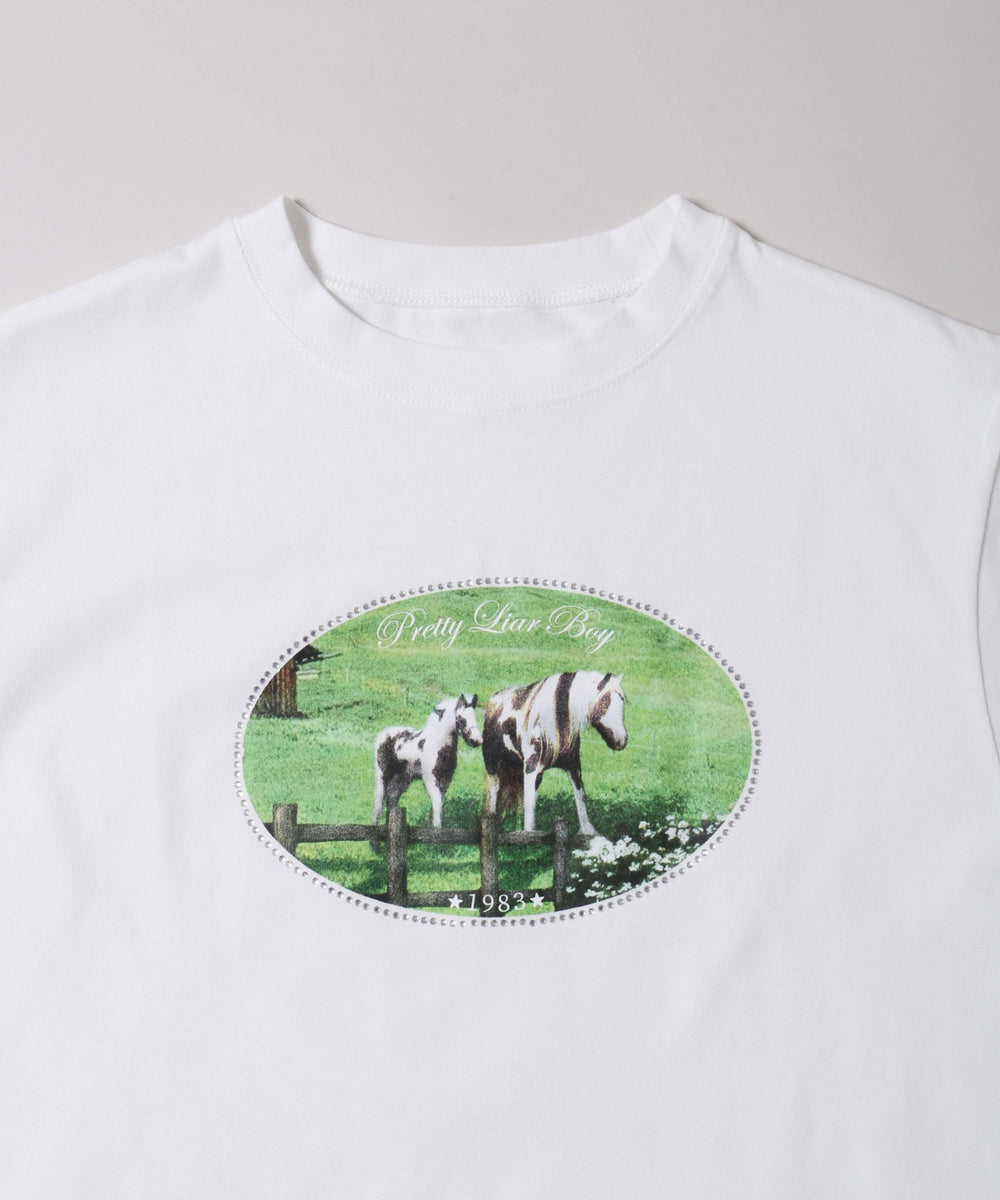 ラインストーンプリントTシャツ