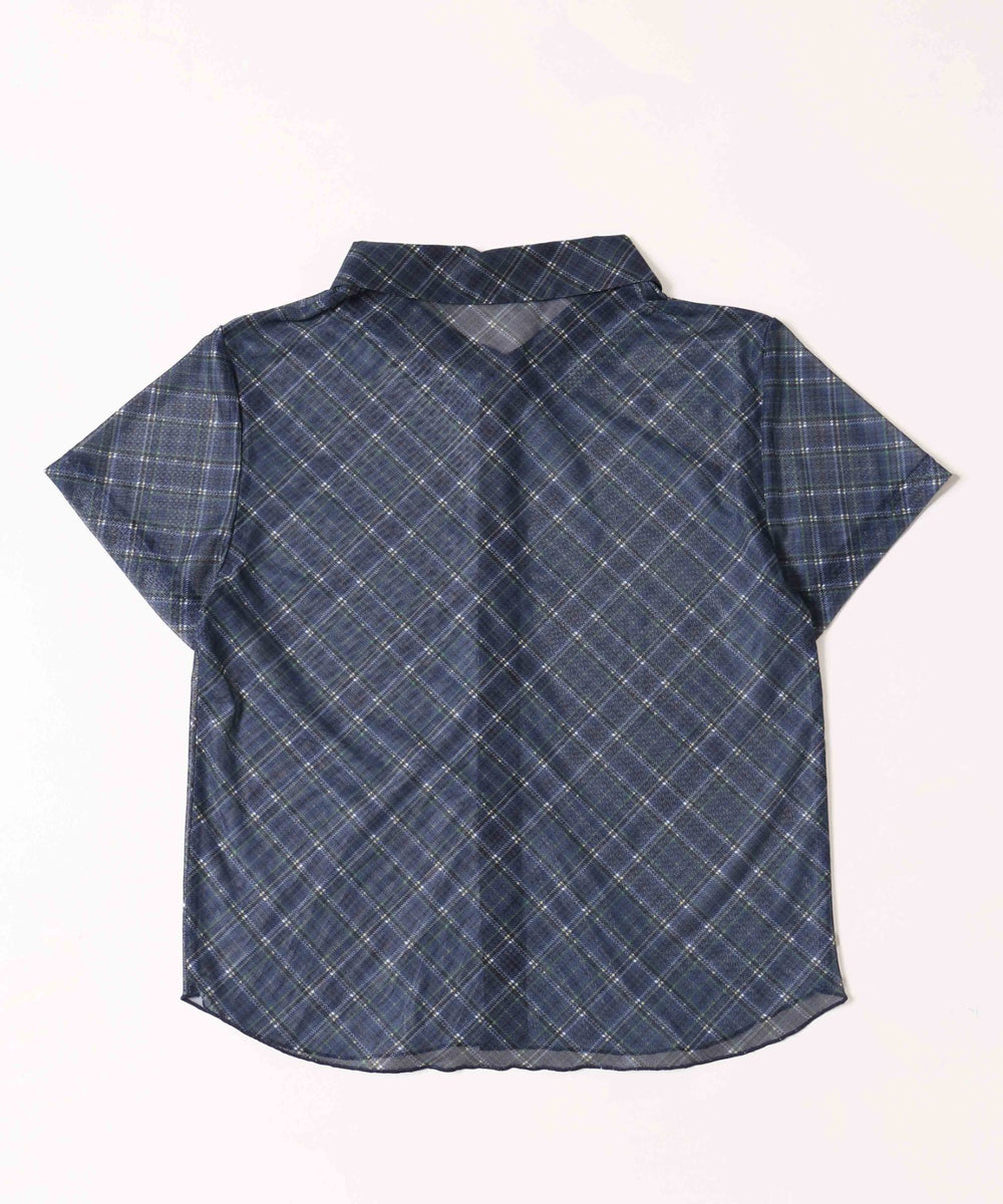 シアー半袖チェックシャツ
