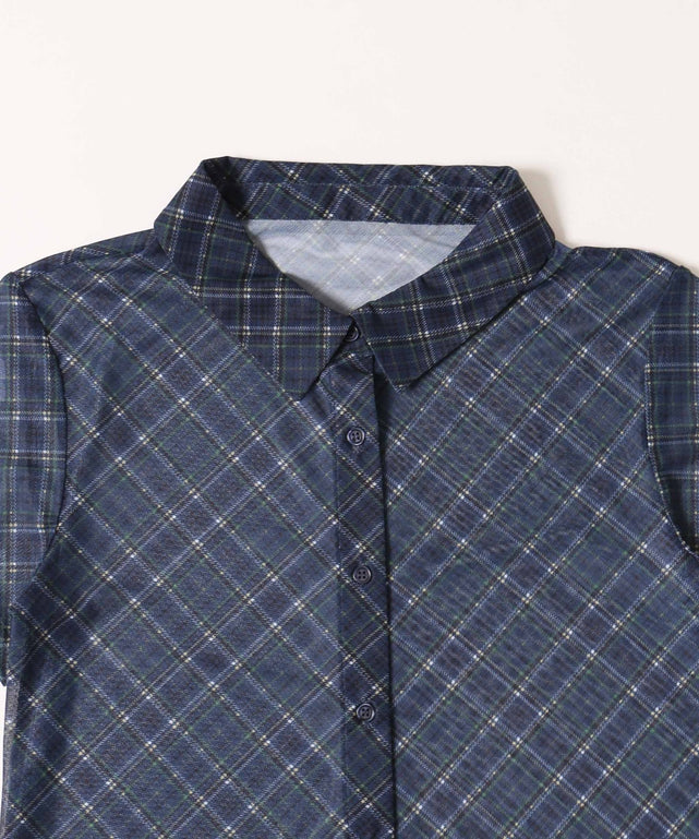 シアー半袖チェックシャツ