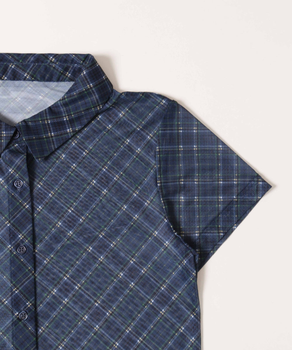 シアー半袖チェックシャツ