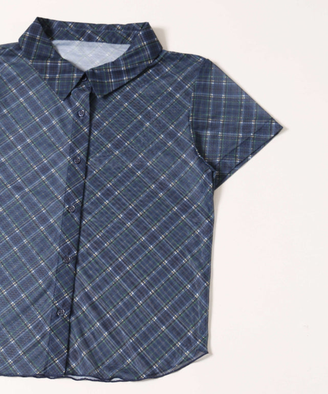 シアー半袖チェックシャツ