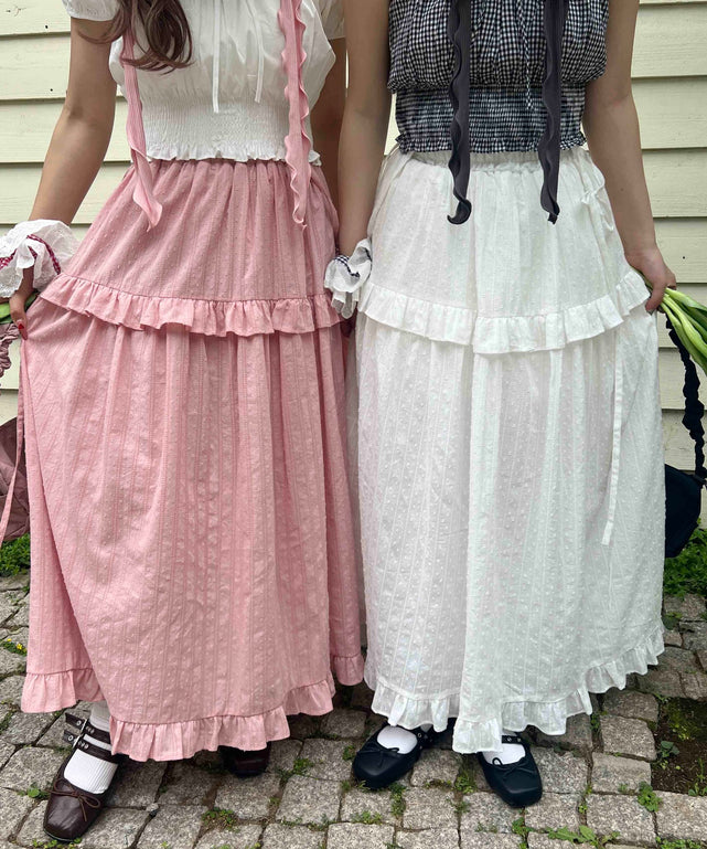 ショルダーリボンコットンレースロングスカート