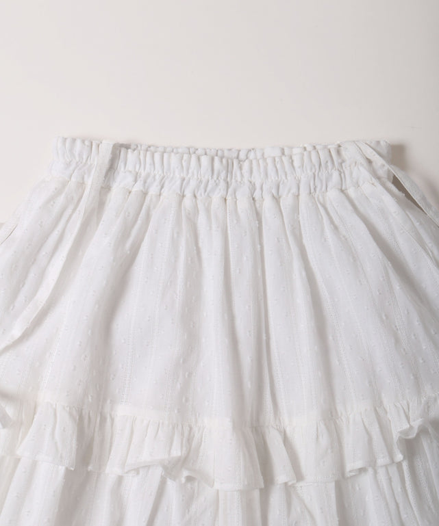ショルダーリボンコットンレースロングスカート