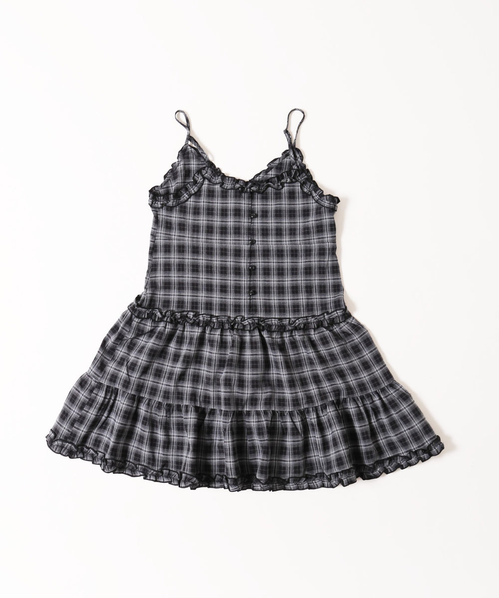 フリルキリカエチェックキャミワンピース