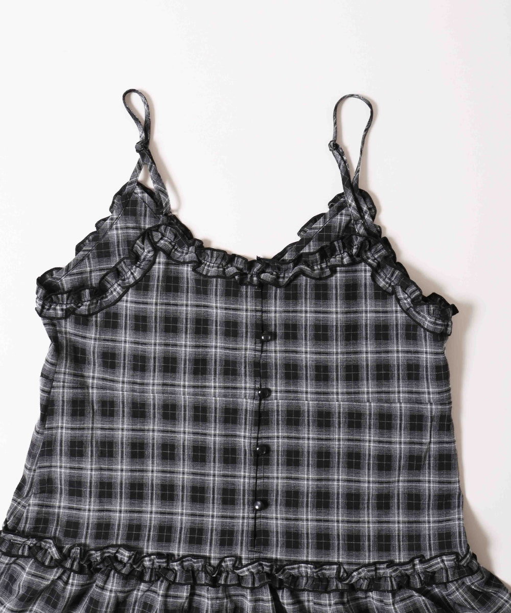 フリルキリカエチェックキャミワンピース