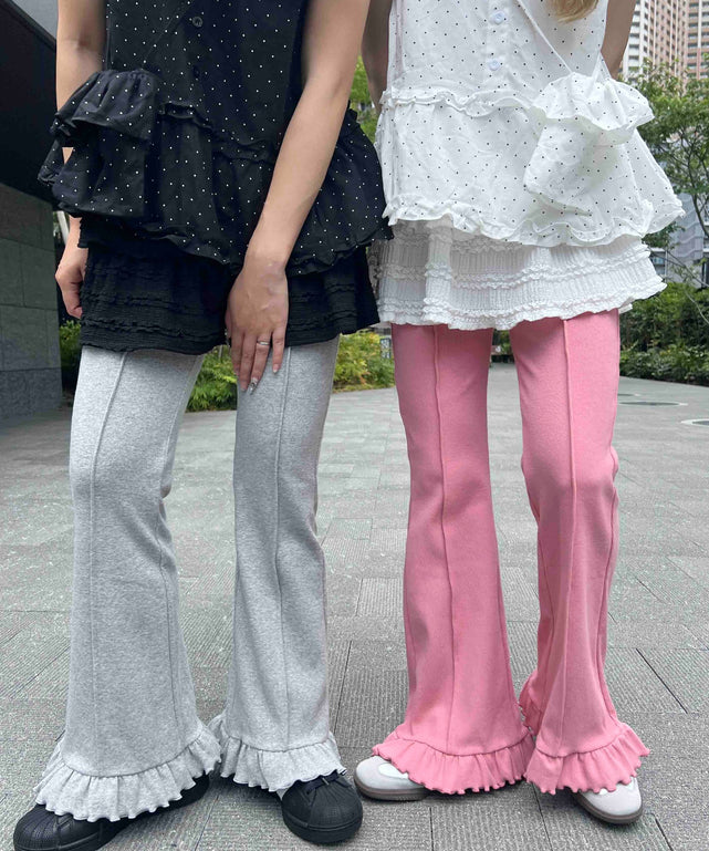 無地フリルフレアパンツ