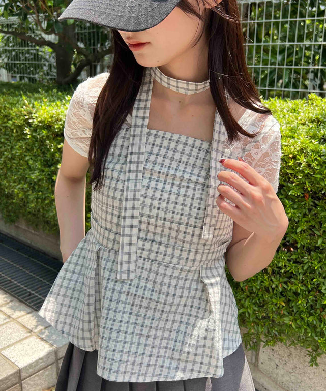 チョーカーセットチェックキャミ/ホワイト モデル：157㎝ F着用