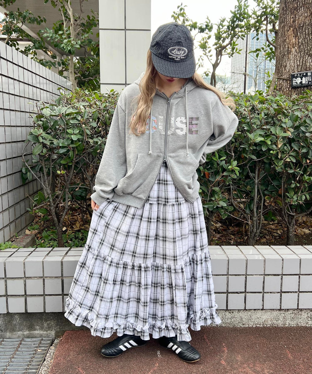 オンブレチェックティアードロングスカート