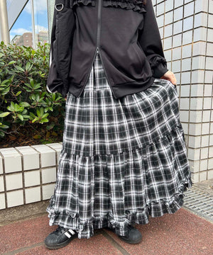 オンブレチェックティアードロングスカート