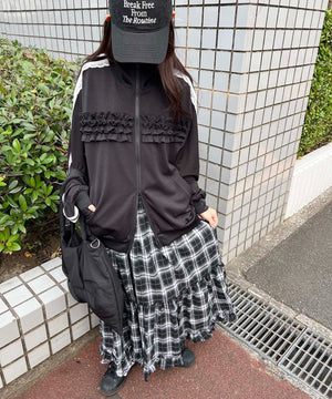 オンブレチェックティアードロングスカート