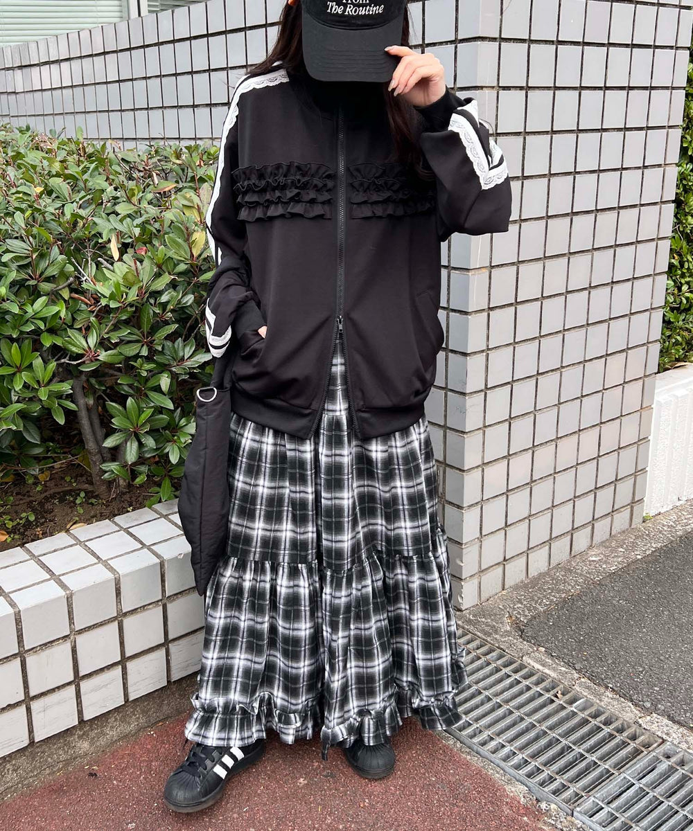 オンブレチェックティアードロングスカート