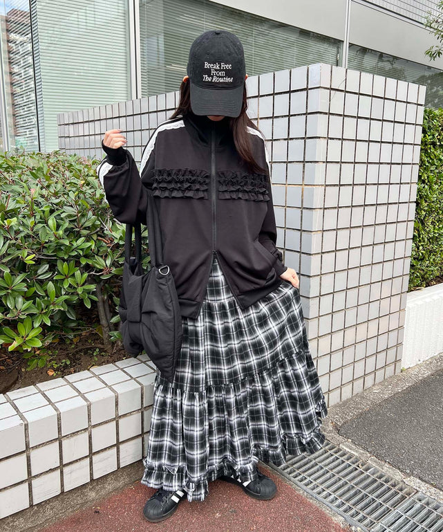 オンブレチェックティアードロングスカート