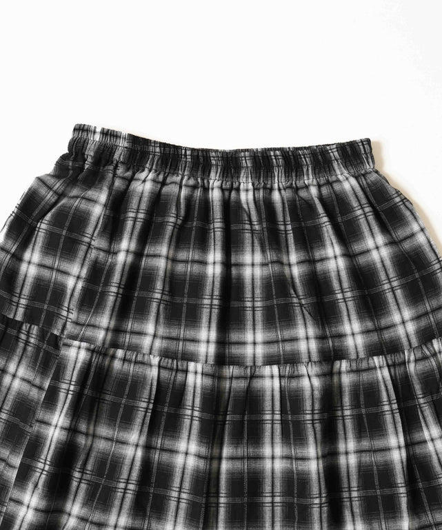 オンブレチェックティアードロングスカート
