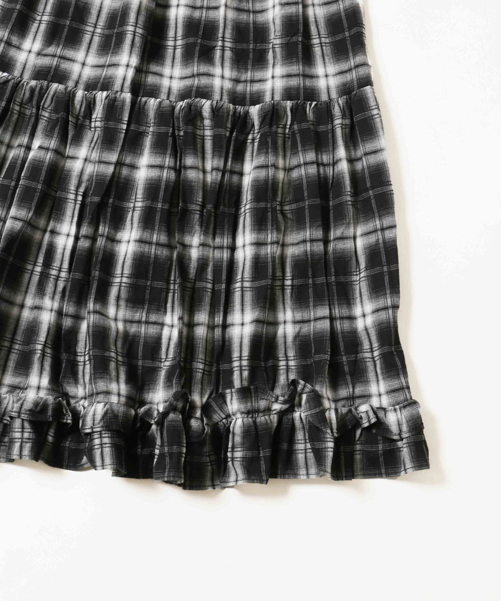 オンブレチェックティアードロングスカート