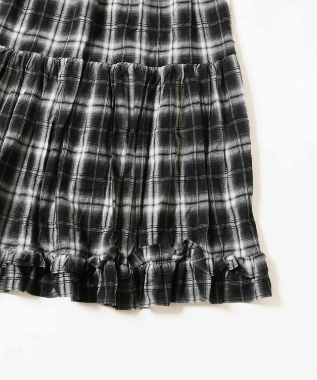 オンブレチェックティアードロングスカート
