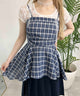 レースチョーカーセットチェックイレヘムキャミワンピース/ブルー モデル：160㎝ F着用