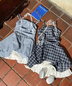 レースチョーカーセットチェックイレヘムキャミワンピース