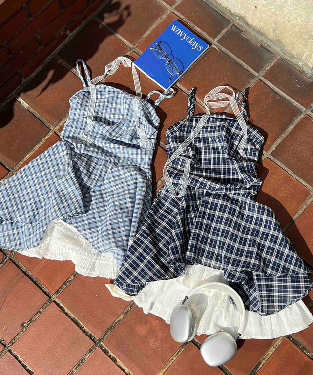 レースチョーカーセットチェックイレヘムキャミワンピース