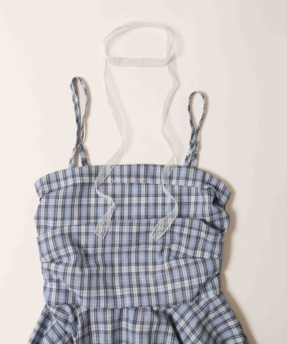 レースチョーカーセットチェックイレヘムキャミワンピース