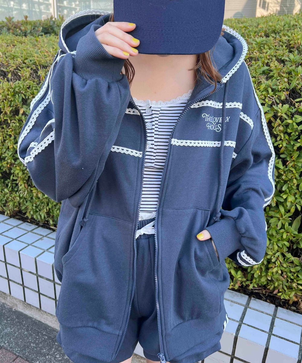 レースパイピングジップパーカー